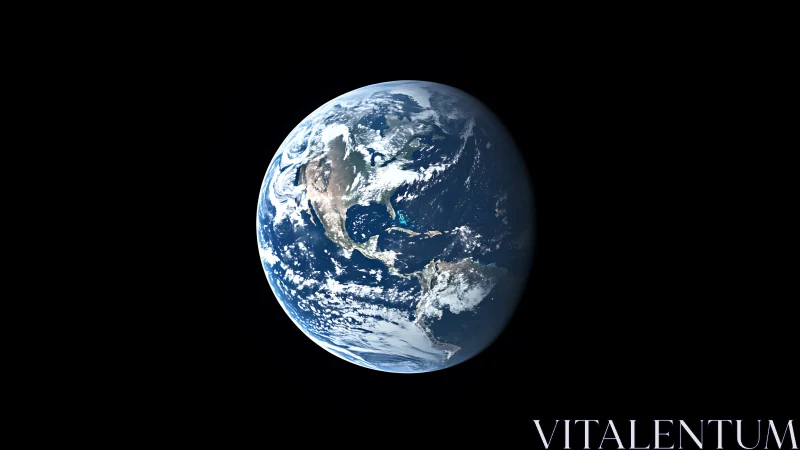 Earth globe with North and South America illuminated in space