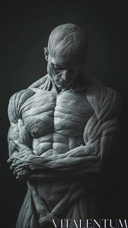 Quiet anatomy contemplates its own woven strength in shadow