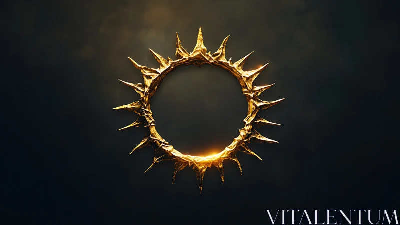Spiked golden circular ring against dark gradient background.