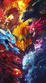 Elemental dragon circle surrounds central golden hydra core