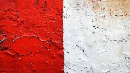 Textured red and white wall split, abstract urban style.