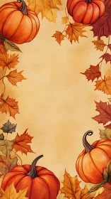 Pumpkin and autumn leaf border frames a blank vertical space