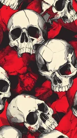Skull illustration pattern on red and black background.