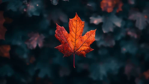 Glowing autumn maple leaf drifting in a soft forest hush.