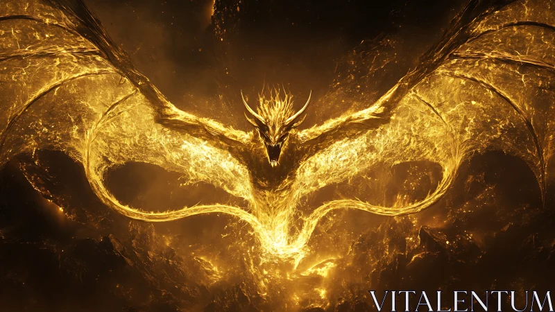 Infernal solar dragon emerging from molten cosmic firestorm.