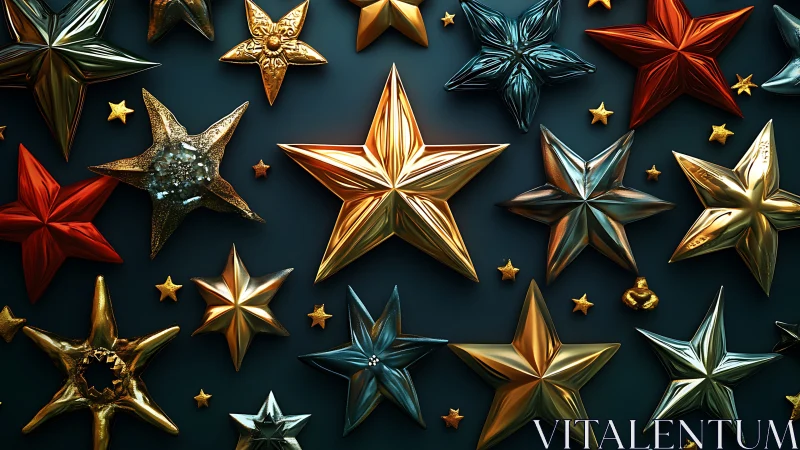 Gleaming metal star parade on deep midnight canvas.