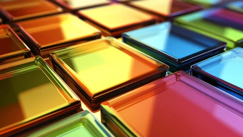 Color-saturated glass tiles rendered in high-gloss 3D perspective