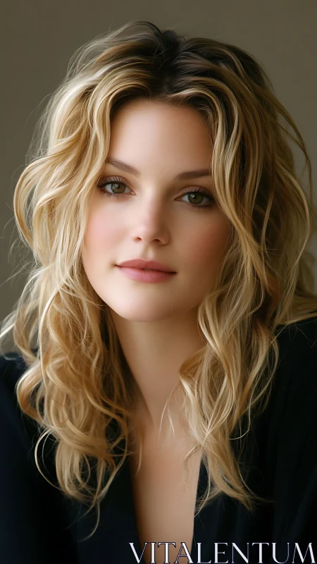 Softly illuminated blonde portrait with shallow depth of field.