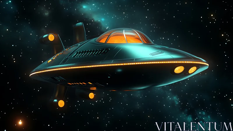 Elliptical fusion-drive starship in deep-space cruise profile.