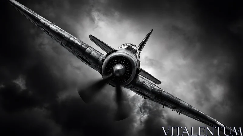 Stormy sky welcomes a bold vintage aircraft in flight.