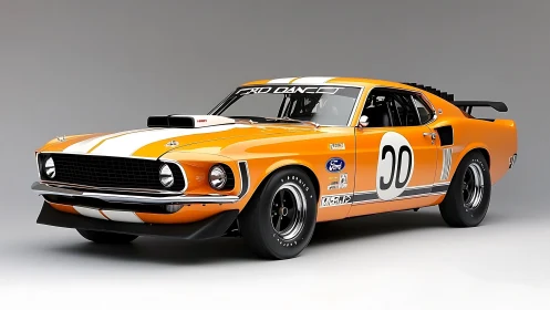 Trans-Am style orange 1969 Mustang race car studio render