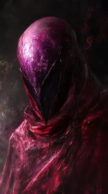 Digital painting of chained crimson wraith with reflective helm.