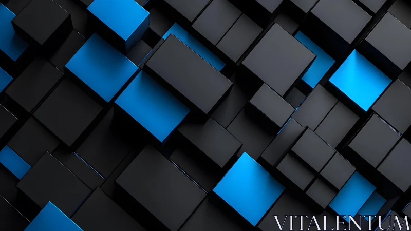 3D Abstract Black and Blue Cubes Pattern in Modern Minimalist Style.