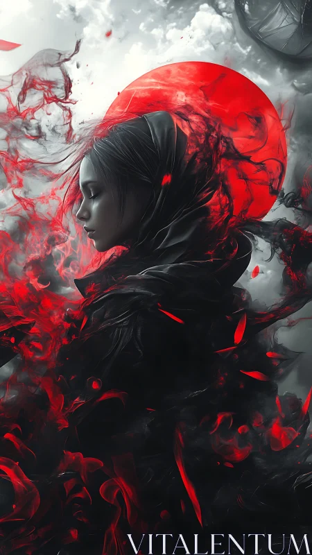 Scarlet eclipse muse wrapped in whispering shadow storms.