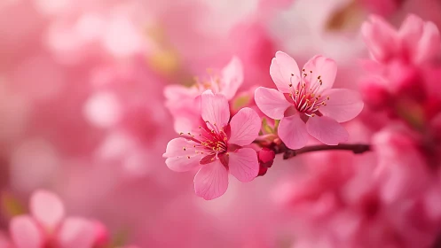 Pink Blossoms Close-Up. Spring Cherry Flowers Blooming.