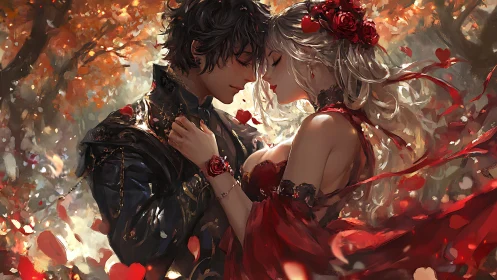 Romantic Fantasy Portrait with Ornate Dress and Red Roses.