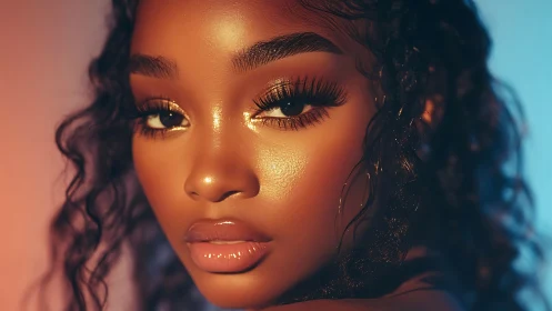 Close-up portrait shows stylized lighting on female face