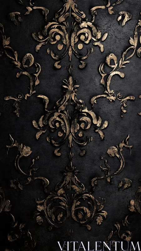 Baroque gold damask pattern on distressed black surface
