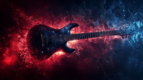 Electric guitar on red and blue abstract energy background.