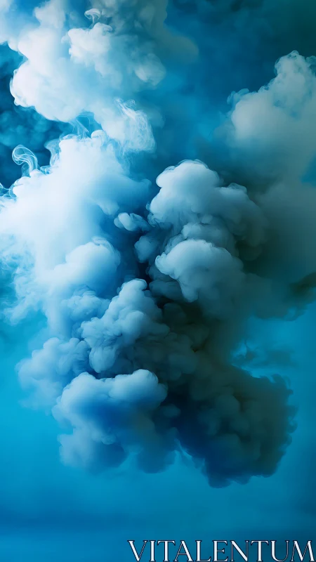 Blue underwater ink cloud forming soft billowing plumes.