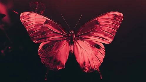Crimson wings pause mid-flight and quietly ignite night