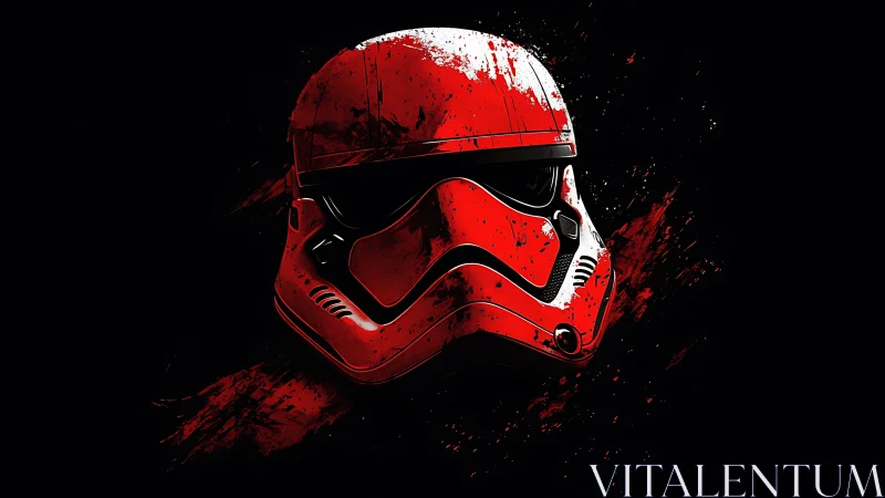 Red sci‑fi combat helmet rendered with high‑contrast splatter detailing