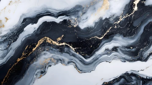 Elegant black and white marble texture with gold accents, abstract style.