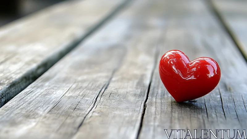 Red Heart on Weathered Wood Surface.