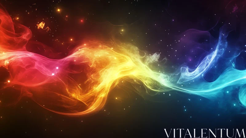 Chromatic nebula ribbon flows across deep cosmic void