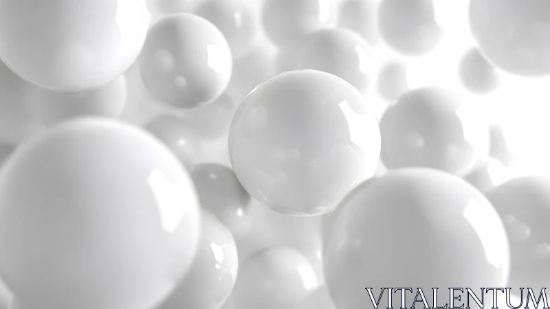 Glossy white spheres in soft high key volumetric lighting