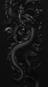 Midnight dragon curls through ornate shadowed flourishes.