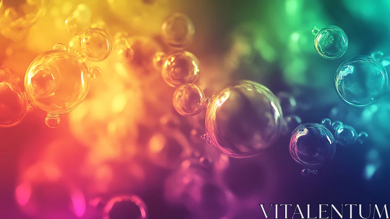 Shimmering rainbow bubbles drift gently through glowing light