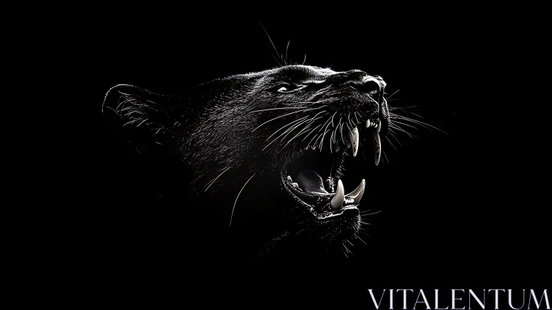 High contrast panther portrait isolates glistening fangs in darkness