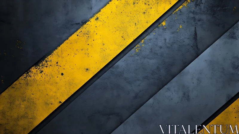 Diagonal yellow stripes cut through dark textured steel
