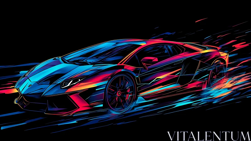 Neon-trail hypercar in dynamic side perspective, high contrast