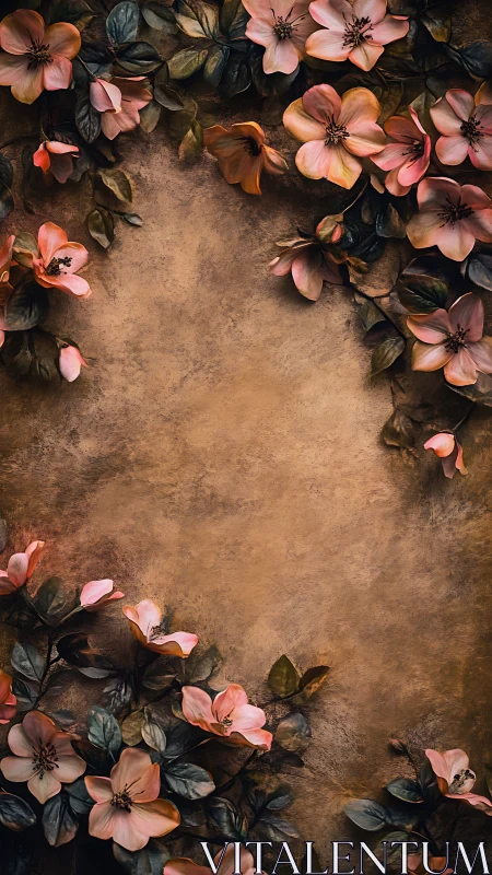 Faded Blooms Frame Rustic Aged Stone Background