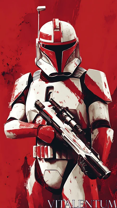 Armored sci fi soldier stands poised with rifle ready