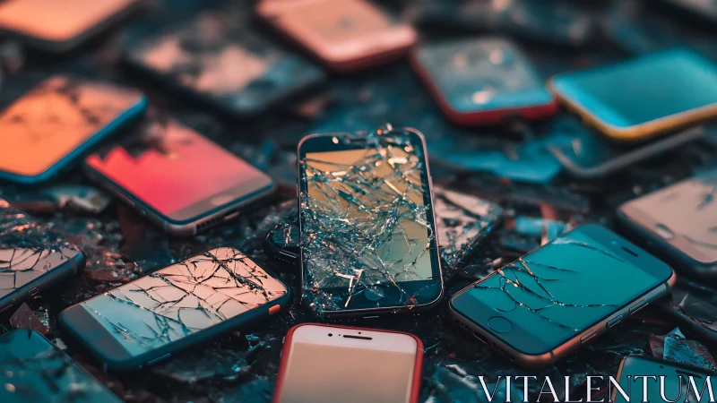Cluster of shattered smartphones highlights screen failure patterns