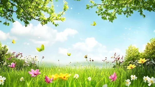 Sunny meadow daydream with drifting butterflies and blooms.