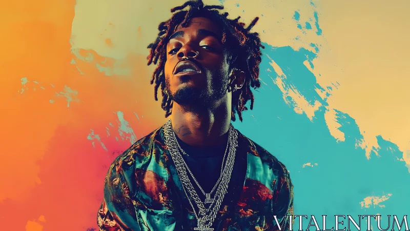 Vibrant urban portrait with neon gradient backdrop treatment.