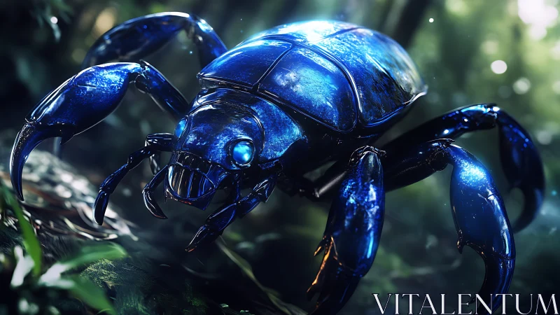 Chromed biomechanical beetle with reflective exoskeleton surfaces