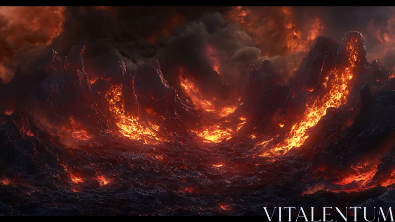 Molten Inferno Landscape with Towering Lava Formations