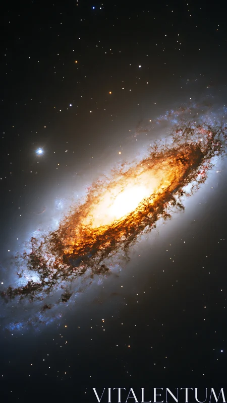 Molten halo galaxy swirling through a star-salted void.