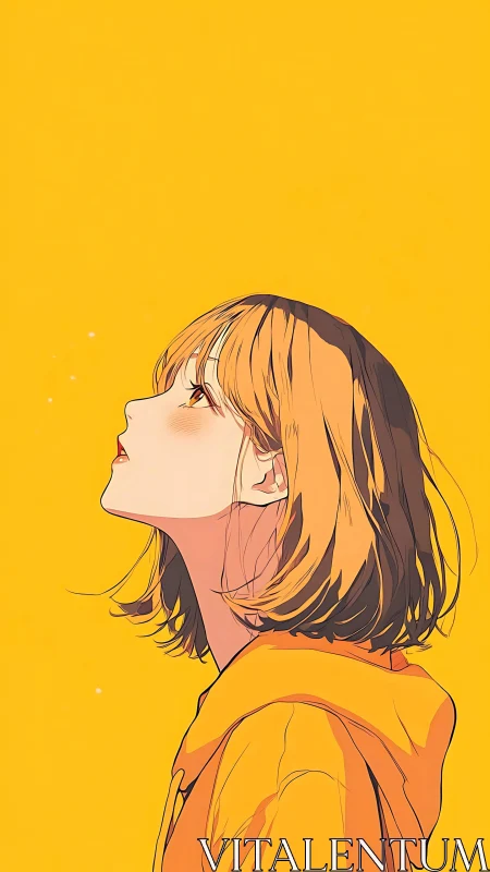 Sunny daydreamer gazing upward in a bright yellow glow.