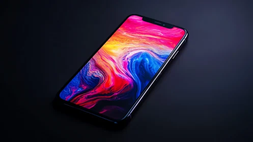 Smartphone display rendering with dynamic fluid gradient composition.