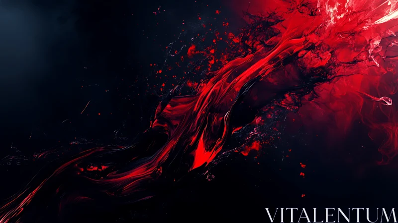 Digital painting of red fluid streak on deep black field.