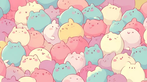 Pastel Pudgy Creatures Floating in Soft Cloud Composition.