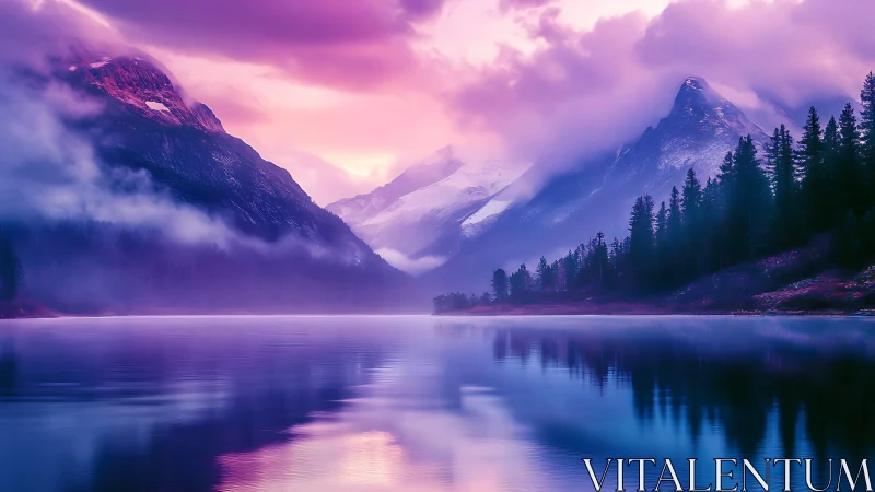 Alpine lake at dawn renders ethereal chromatic mountain reflections