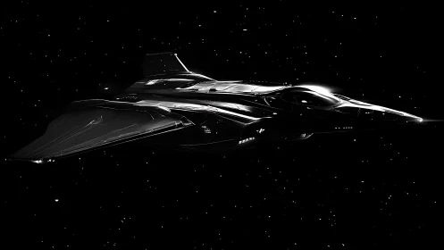 Stealth aerospace cruiser rendered in deep-space silhouette.