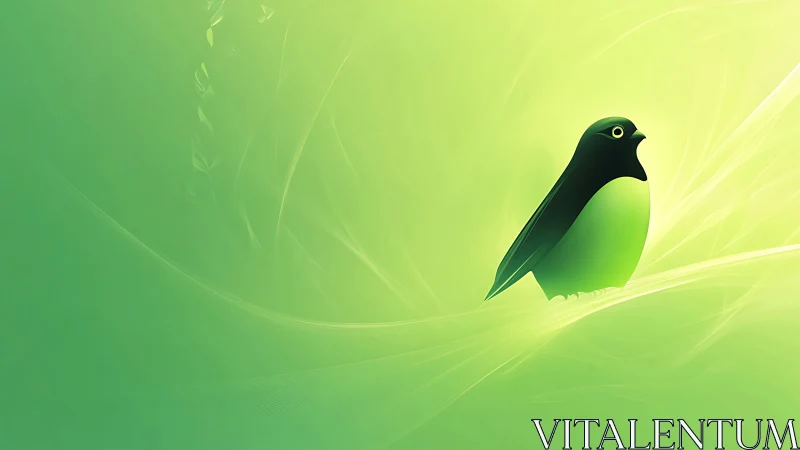 Green songbird illustration on bright abstract background.